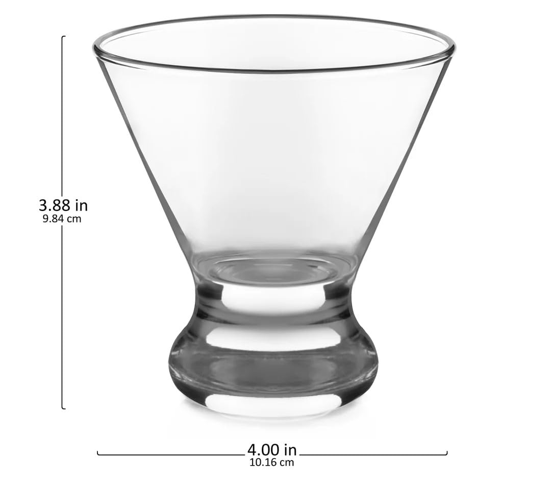 Aspen Stemless Martini Glasses, Crystal Clear, 8.25oz, Set of 12, for Cocktail Glasses for Margarita, Manhattan, Cosmopolitan and Desserts.