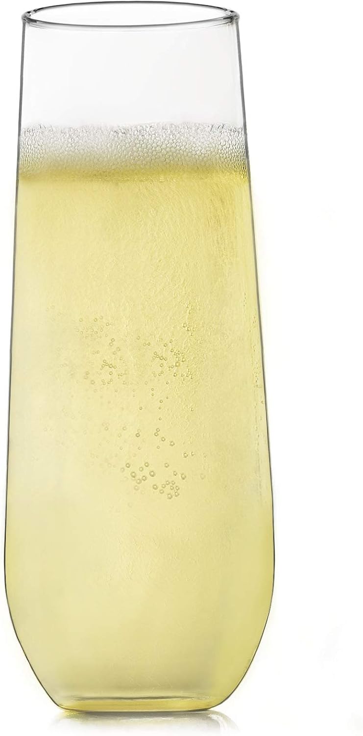 Aspen 8.5oz Stemless Champagne Flute Glasses, Set of 12