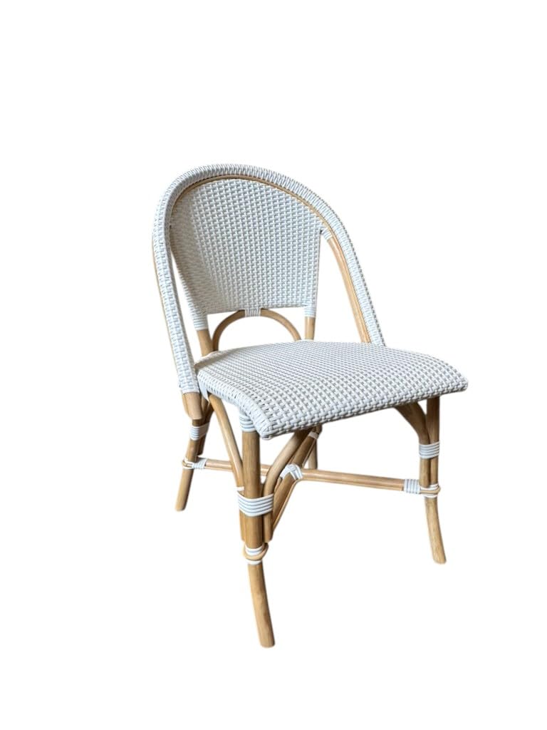 Aspen Brands Classic Commercial Grade Rattan French Bistro Chair, Indoor/Outdoor, White - Stackable up to 6 Chairs