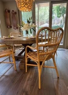 Aspen Brands Frenchy Rattan Bistro Chair with Armrest, Parisian Style, Natural Brown