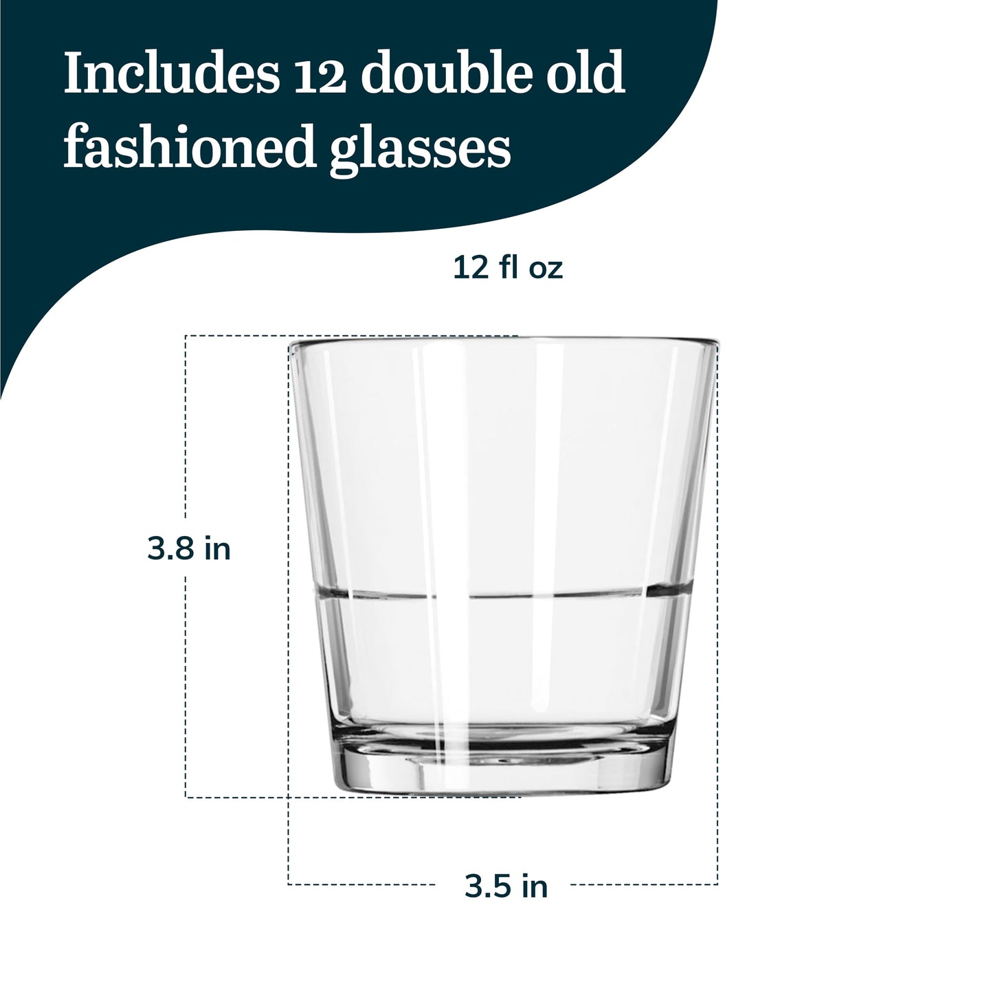 Libbey 15769 Restaurant Basics Stacking Double Old Fashioned Glasses, 12-ounce, Set of 12