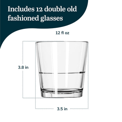 Libbey 15769 Restaurant Basics Stacking Double Old Fashioned Glasses, 12-ounce, Set of 12