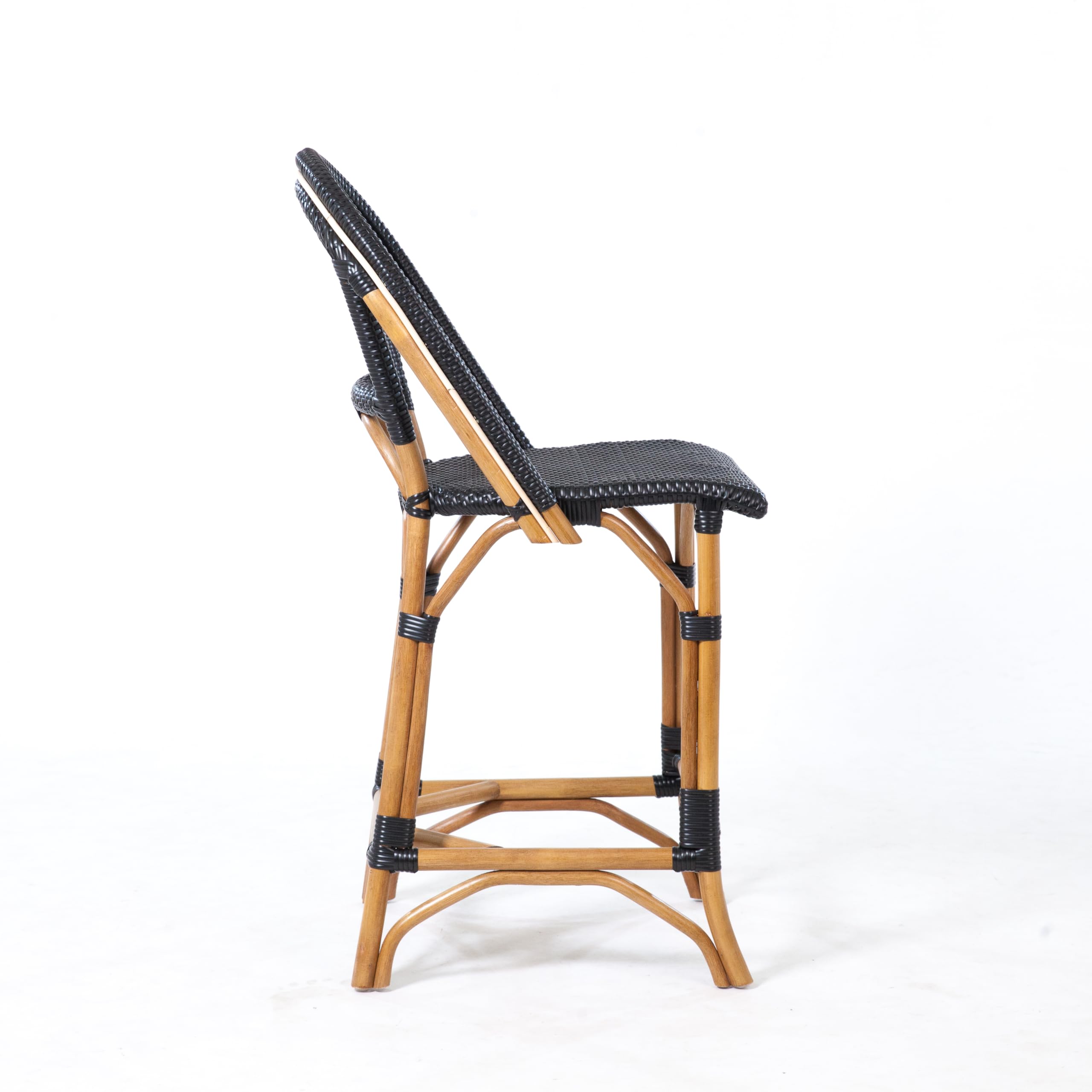 Aspen Brands Classic Commercial Grade Rattan French Bistro Counter Stool, Indoor/Outdoor, White & Blue