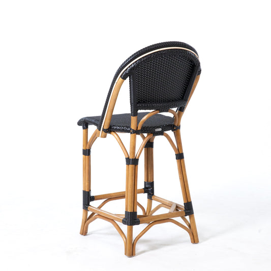 Aspen Brands Classic Commercial Grade Rattan French Bistro Counter Stool, Indoor/Outdoor, White & Blue