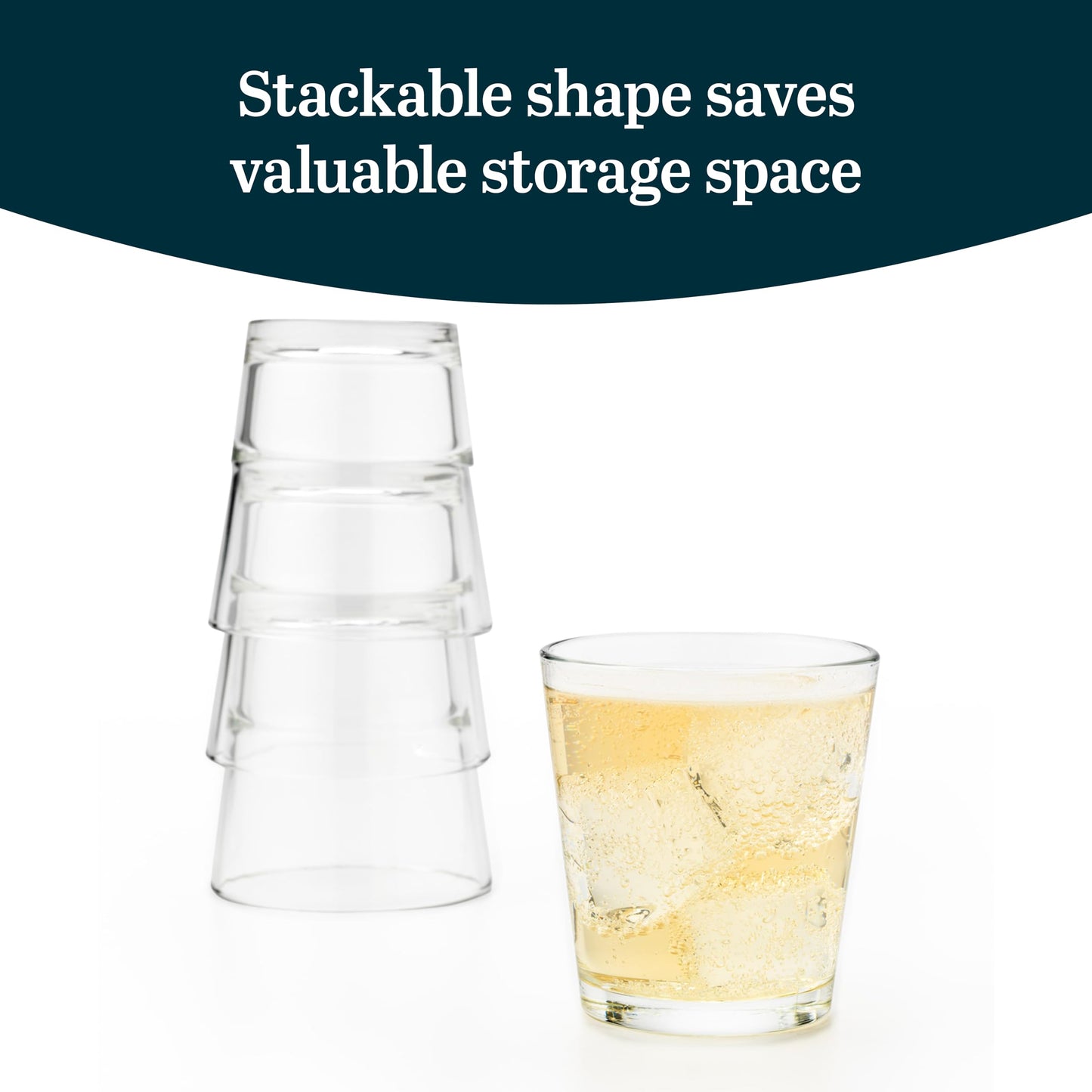 Libbey 15769 Restaurant Basics Stacking Double Old Fashioned Glasses, 12-ounce, Set of 12