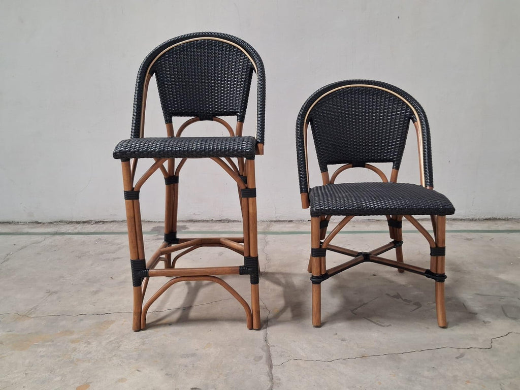 Aspen Brands Classic Commercial Grade Rattan French Bistro Counter Stool, Indoor/Outdoor, White & Blue