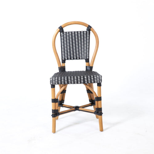 Aspen Brands Classic Cafe Bistro Chair, Indoor Outdoor, Black and White Rattan, 250 lbs Capacity, Stackable
