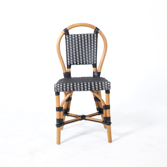 Aspen Brands Classic Cafe Bistro Chair, Indoor Outdoor, Black and White Rattan, 250 lbs Capacity, Stackable