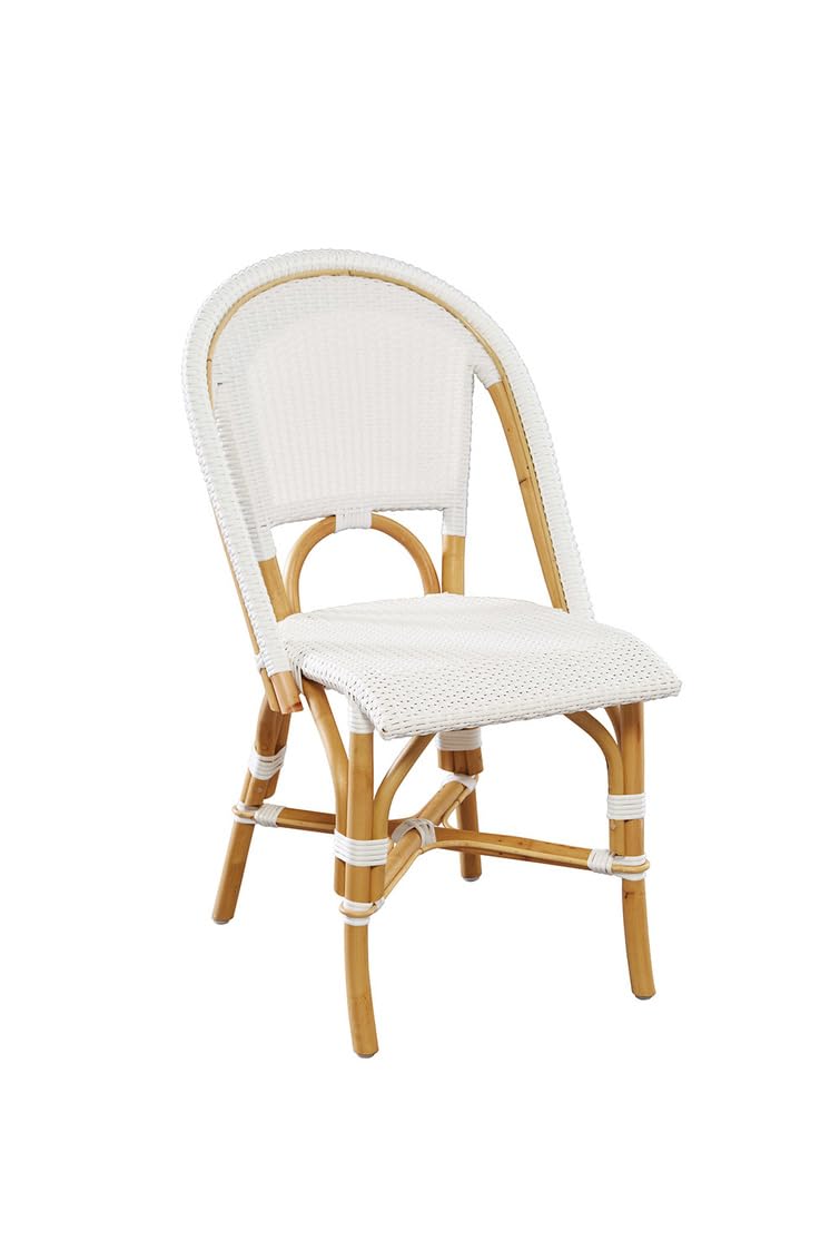 Aspen Brands Classic Commercial Grade Rattan French Bistro Chair, Indoor/Outdoor, White - Stackable up to 6 Chairs