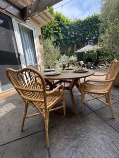 Aspen Brands Frenchy Rattan Bistro Chair with Armrest, Parisian Style, Natural Brown