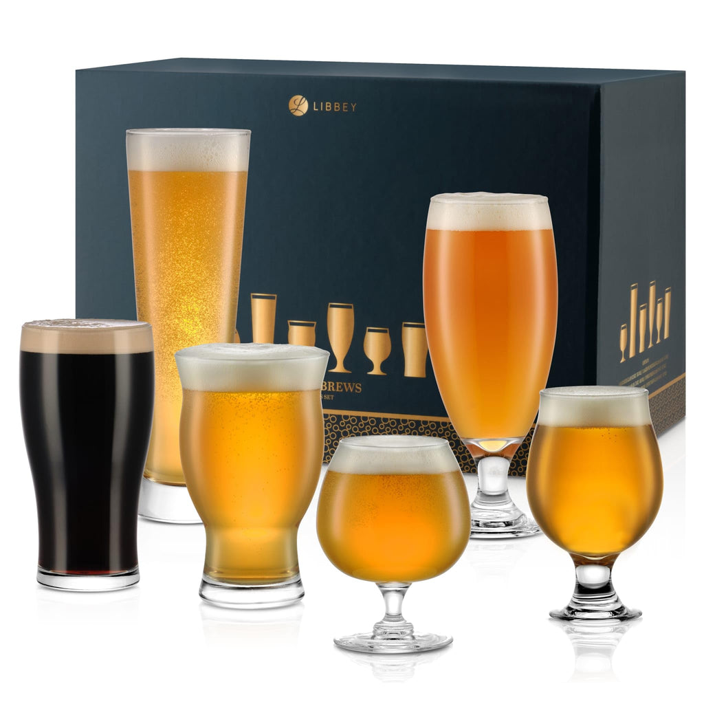 Libbey Craft Brews Beer Glasses Set of 6, Versatile, Premium Beer Glass Set, Craft Beer Glasses for Pilsner, Stout, Lager, IPA & More