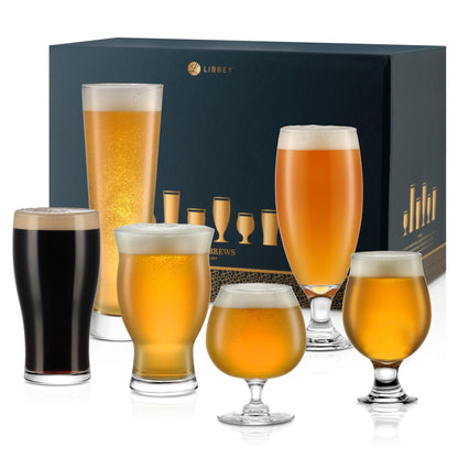 Libbey Craft Brews Beer Glasses Set of 6, Versatile, Premium Beer Glass Set, Craft Beer Glasses for Pilsner, Stout, Lager, IPA & More