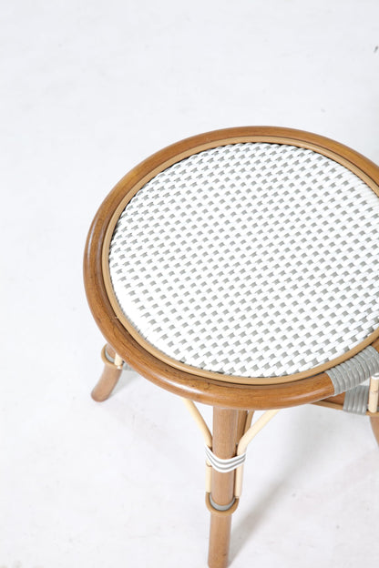 Aspen Brands French Bistro Low Stool, Round Rattan Seat, White and Grey
