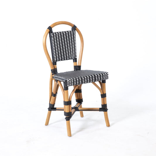 Aspen Brands Classic Cafe Bistro Chair, Indoor Outdoor, Black and White Rattan, 250 lbs Capacity, Stackable