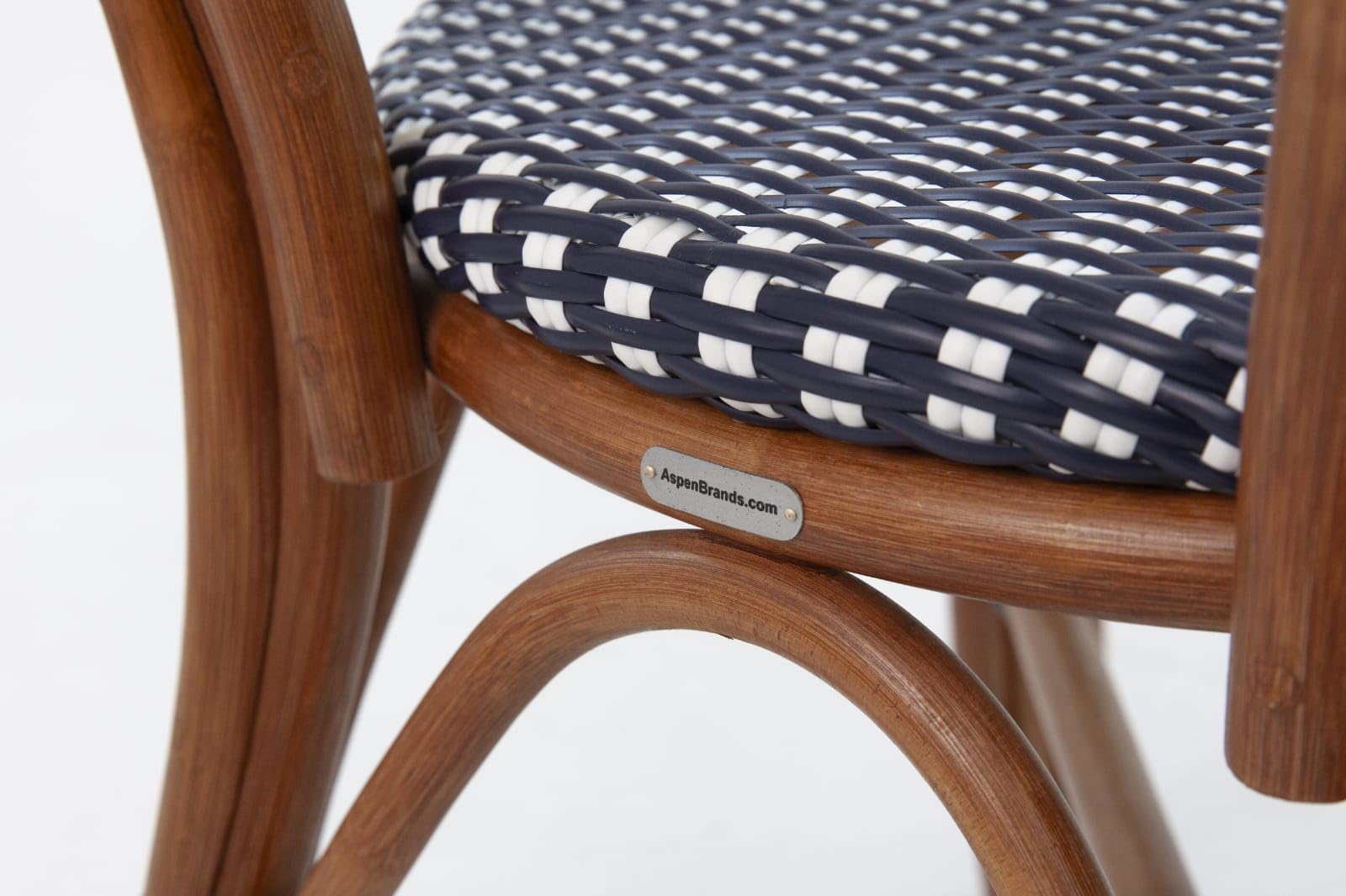 Aspen Brands Classic Commercial Grade Rattan French Bistro Chair, Indoor/Outdoor, Blue & White