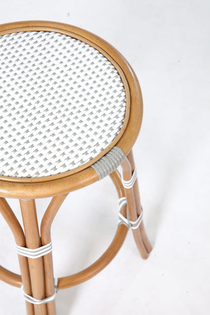 Aspen Brands The Backless White and Grey Cafe Stool is Our Iconic French Cafe Bistro Chair. at Counter Height 26".