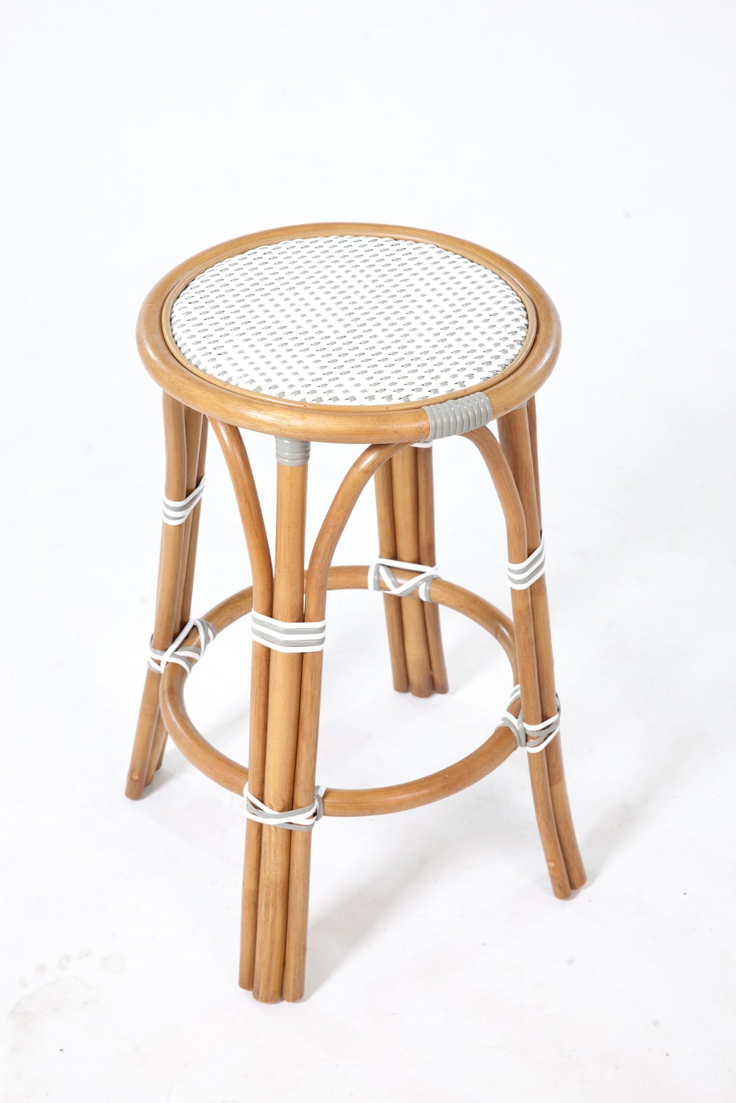Aspen Brands The Backless White and Grey Cafe Stool is Our Iconic French Cafe Bistro Chair. at Counter Height 26".
