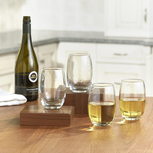 Cristar Stemless Wine Glasses Set of 4, 15.5 Ounce Glasses for Red or White Wine