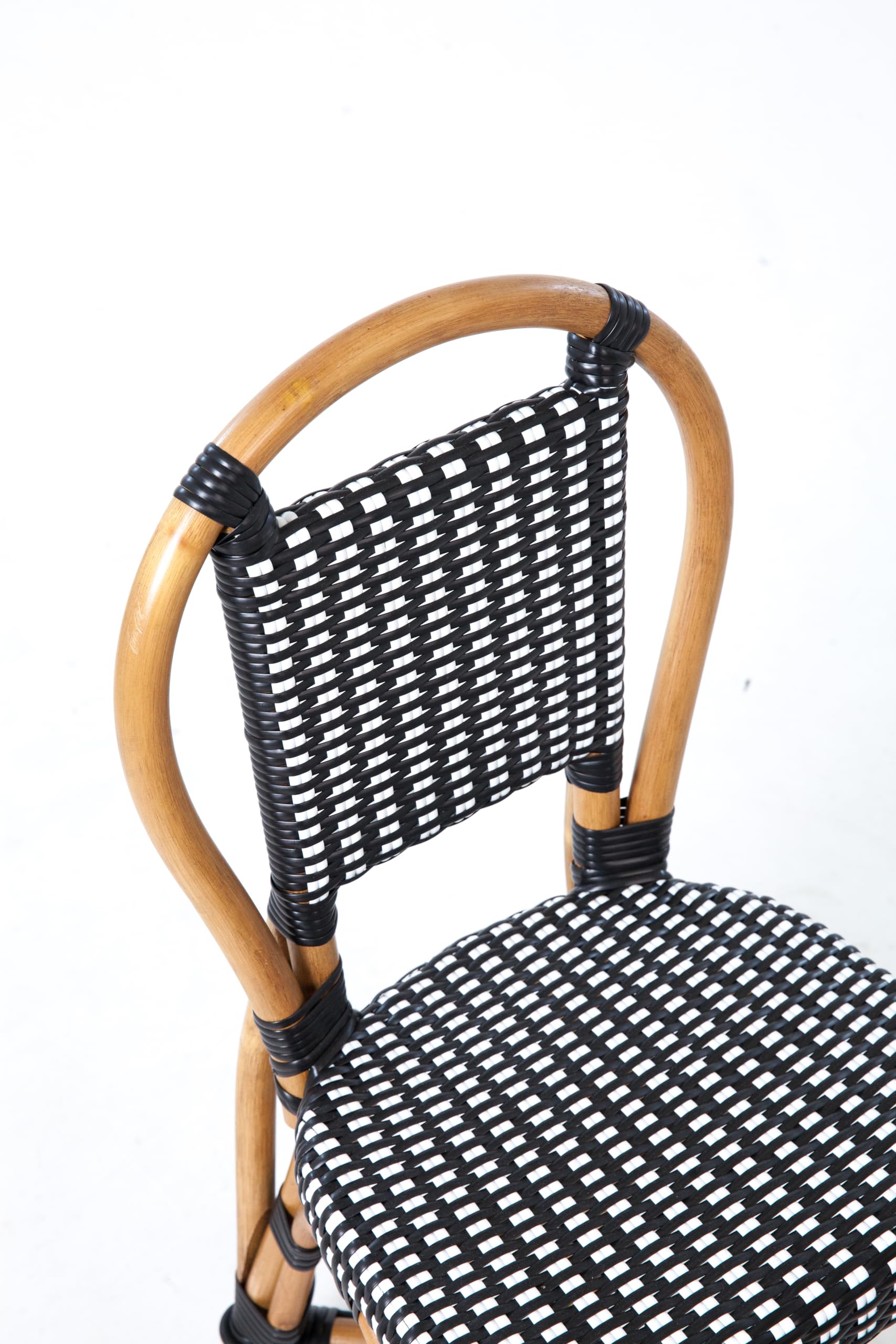 Aspen Brands Classic Cafe Bistro Chair, Indoor Outdoor, Black and White Rattan, 250 lbs Capacity, Stackable