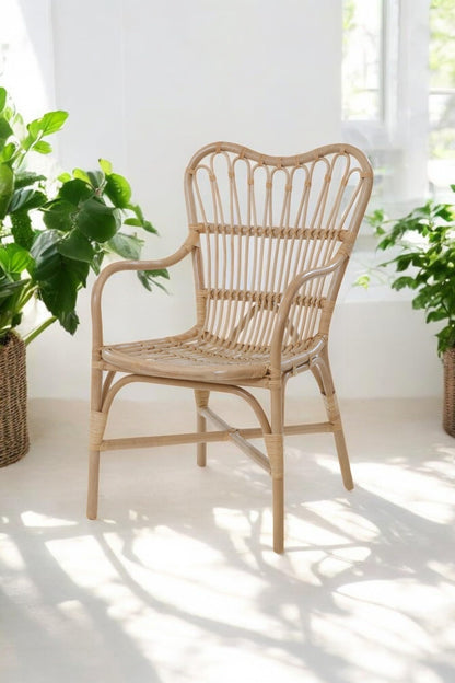 Aspen Brands Frenchy Rattan Bistro Chair with Armrest, Parisian Style, Natural Brown
