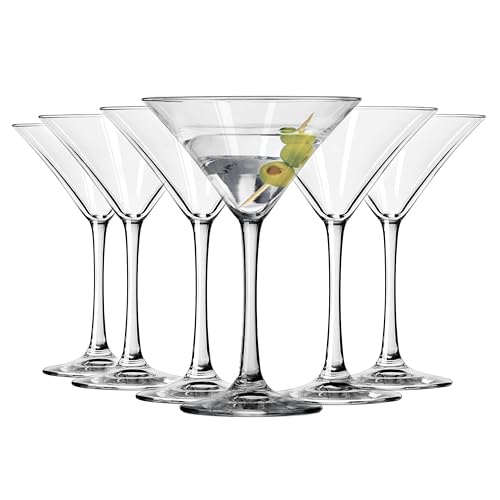 Libbey Entertaining Essentials Martini Glasses Set of 6, Tall, Slender, Triangular-Shaped Cocktail Glasses, Classic Martini Set for Wines, Cocktails