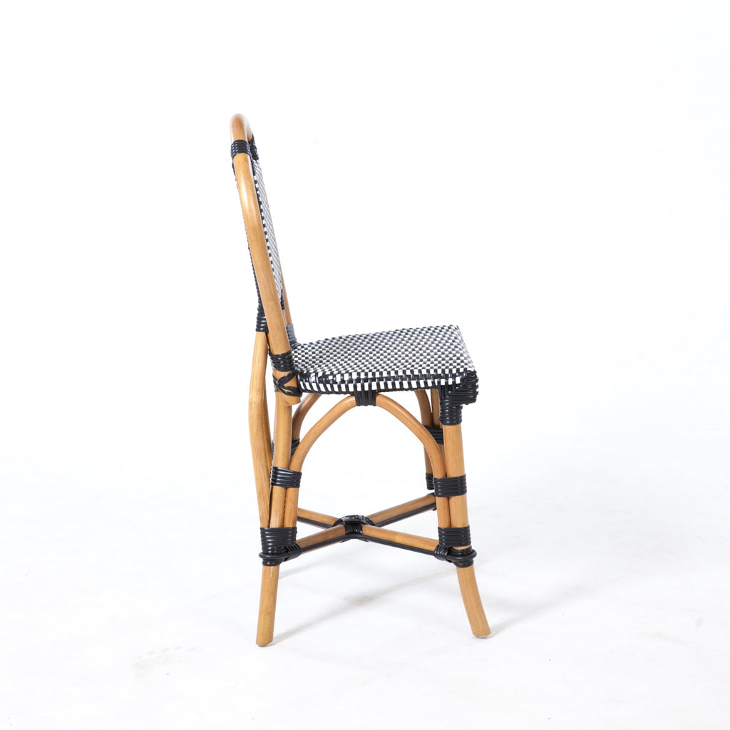 Aspen Brands Classic Cafe Bistro Chair, Indoor Outdoor, Black and White Rattan, 250 lbs Capacity, Stackable