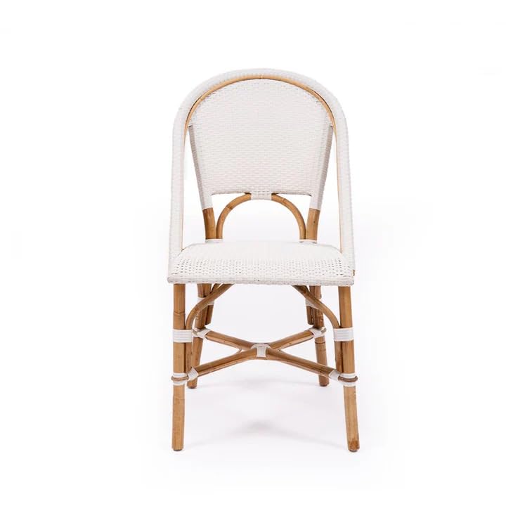 Aspen Brands Classic Commercial Grade Rattan French Bistro Chair, Indoor/Outdoor, White - Stackable up to 6 Chairs