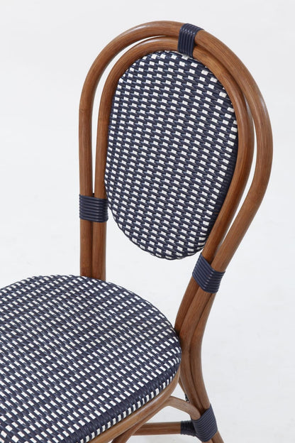 Aspen Brands Classic Commercial Grade Rattan French Bistro Chair, Indoor/Outdoor, Blue & White
