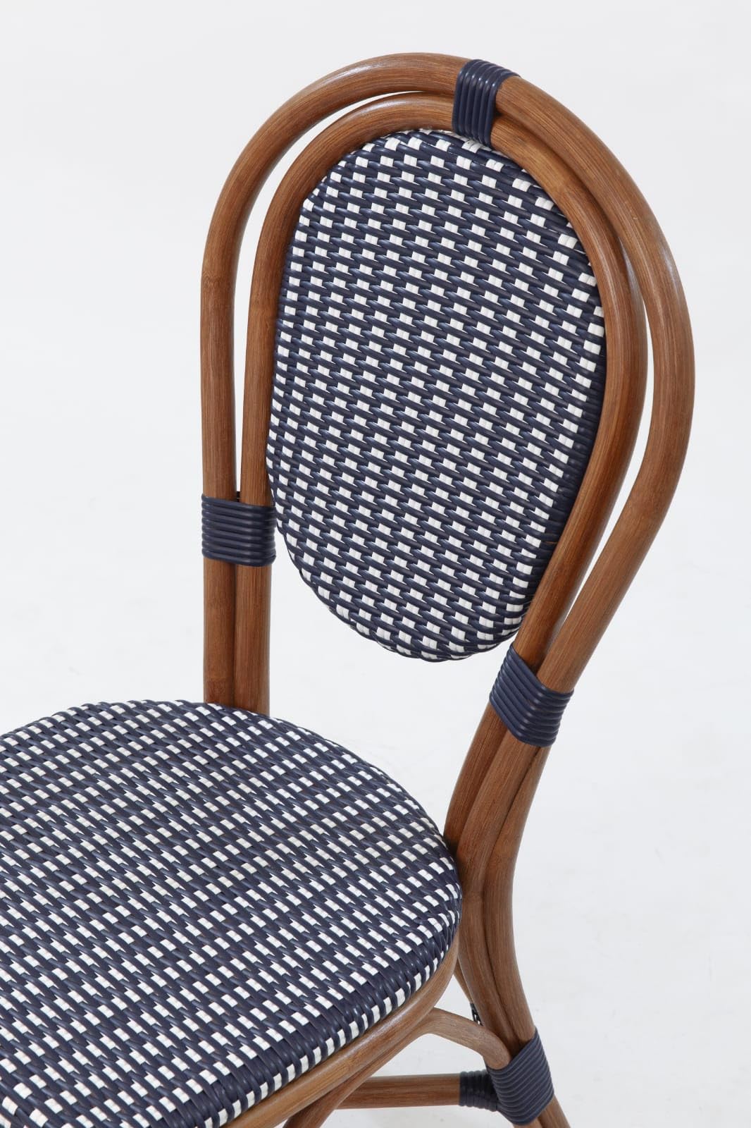 Aspen Brands Classic Commercial Grade Rattan French Bistro Chair, Indoor/Outdoor, Blue & White