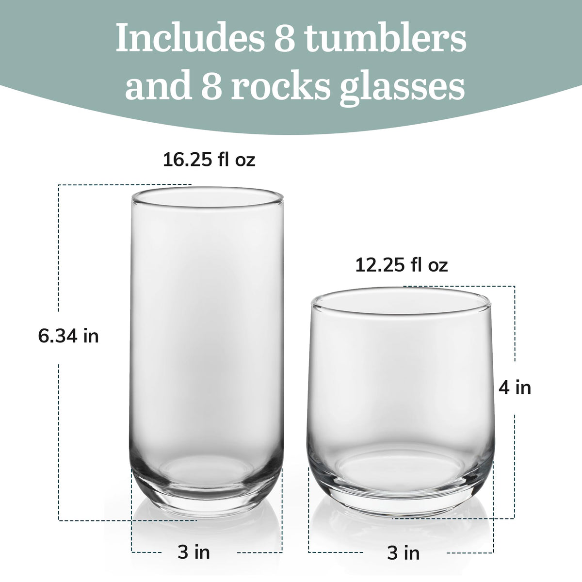 Libbey Ascent Tumbler and Rocks Glass Set, Drinking Glasses Set, Dishwasher Safe, Durable Drinking Glasses, Versatile Glassware Set for Any Occasion