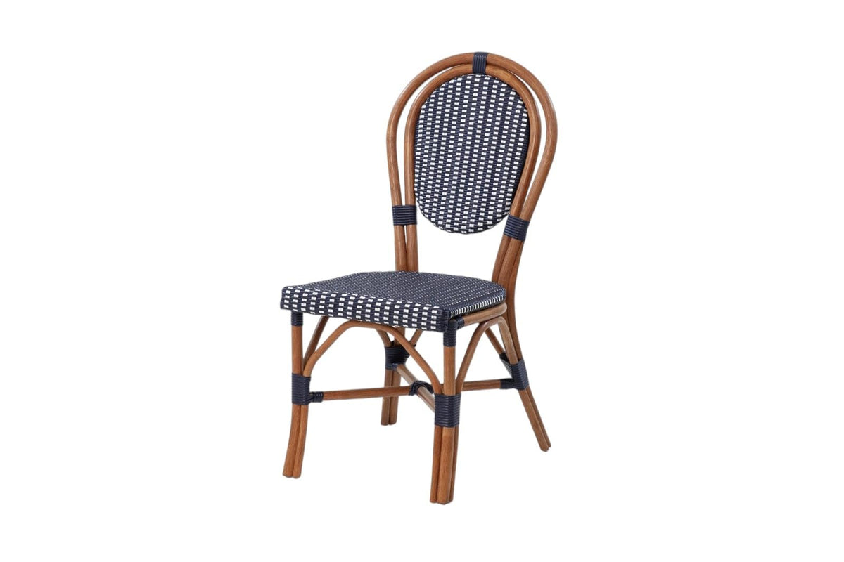 Aspen Brands Classic Commercial Grade Rattan French Bistro Chair, Indoor/Outdoor, Blue & White