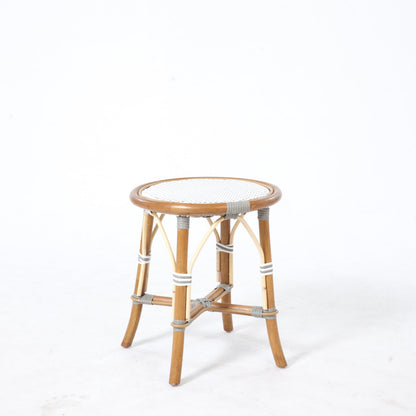 Aspen Brands French Bistro Low Stool, Round Rattan Seat, White and Grey