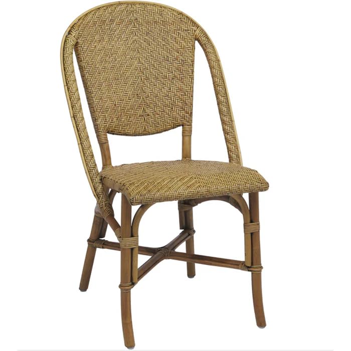 Aspen Brands Newport Original (Real) Rattan Frame Bistro Side Chair, Natural Brown, Parisian Inspired Design