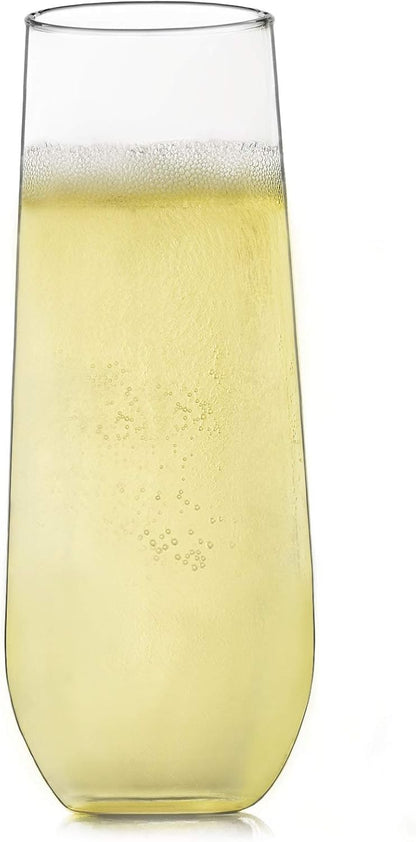 Aspen 8.5oz Stemless Champagne Flute Glasses, Set of 12