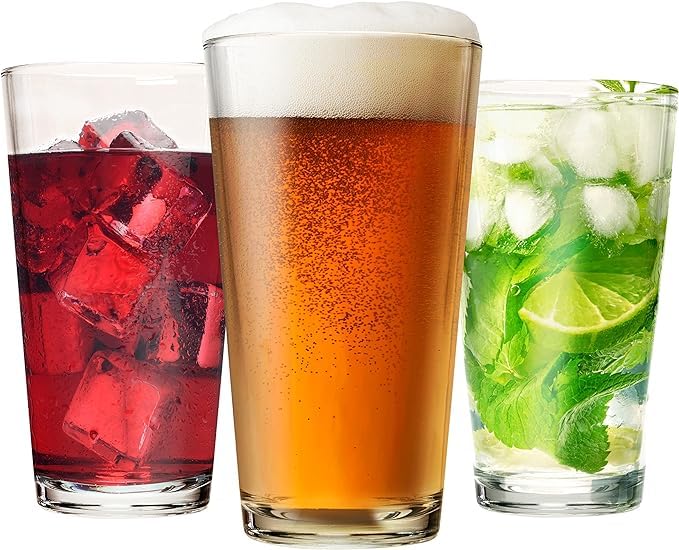 Aspen Brands Pint Beer Glasses 16 oz Tall Clear Drinking Glasses, Heavy Base, Pub Style