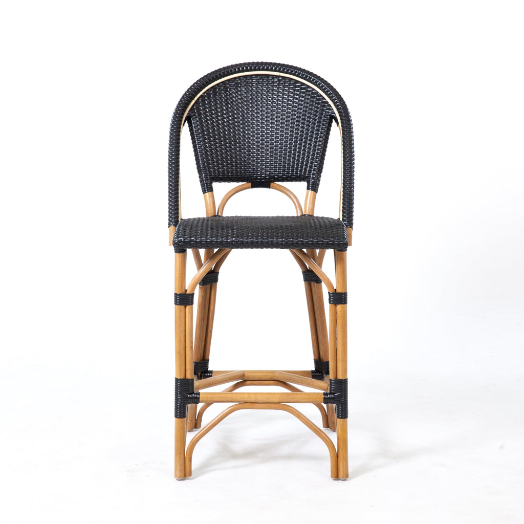 Aspen Brands Classic Commercial Grade Rattan French Bistro Counter Stool, Indoor/Outdoor, White & Blue