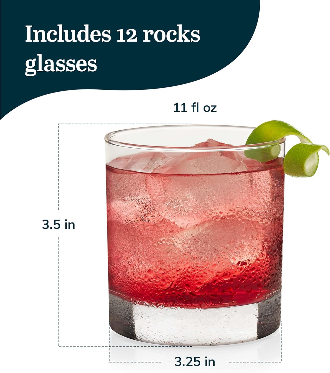 Aspen Brands Manhattan Heavy Base Rocks Glasses Set of 12, Rocks Glass Cups with Simple Lines, Elegant Old Fashioned Glass Set for Whiskey, Cocktails and More