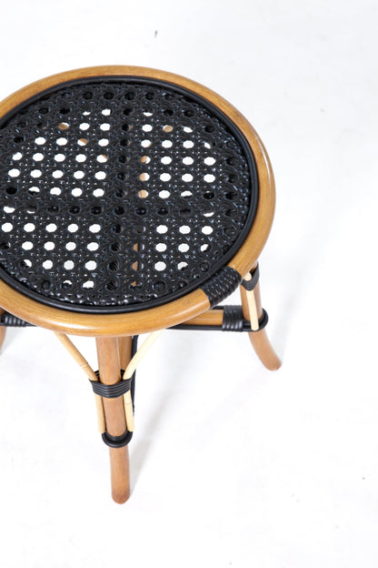 Aspen Brands French Cafe Bistro Rattan Low Stool, Black Woven Seat, Backless