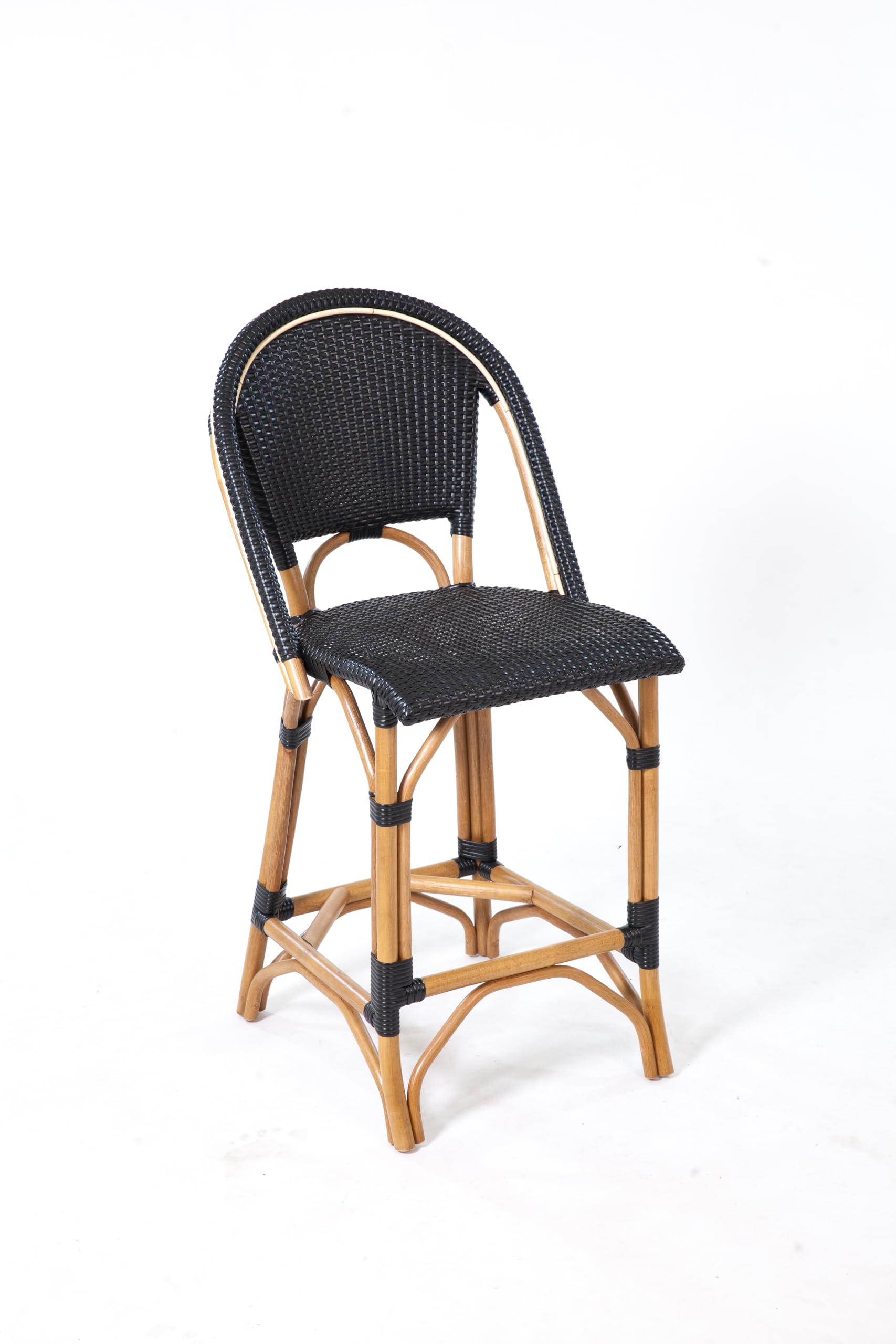 Aspen Brands Classic Commercial Grade Rattan French Bistro Counter Stool, Indoor/Outdoor, White & Blue