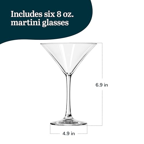 Libbey Entertaining Essentials Martini Glasses Set of 6, Tall, Slender, Triangular-Shaped Cocktail Glasses, Classic Martini Set for Wines, Cocktails