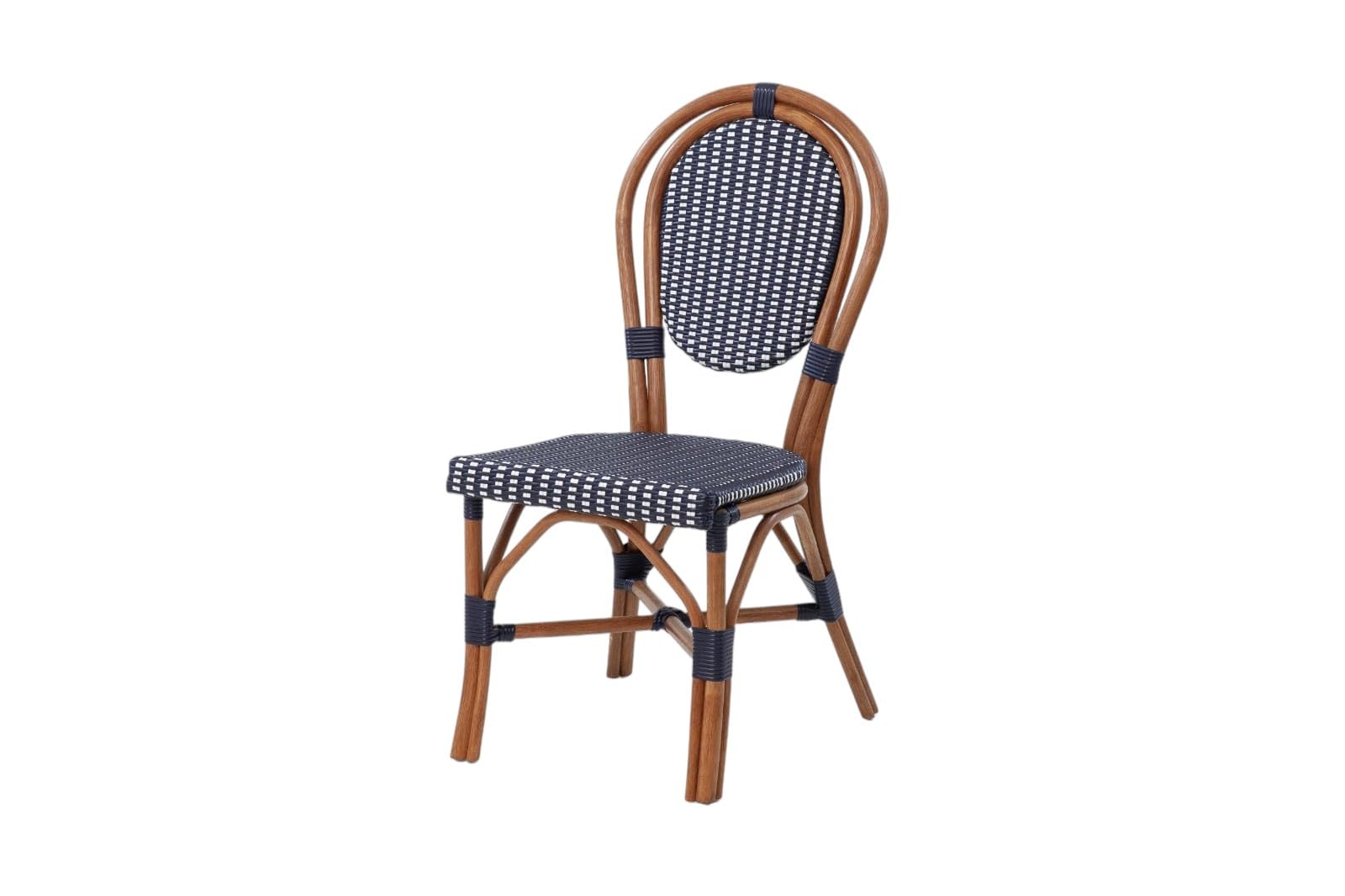 Aspen Brands Classic Commercial Grade Rattan French Bistro Chair, Indoor/Outdoor, Blue & White