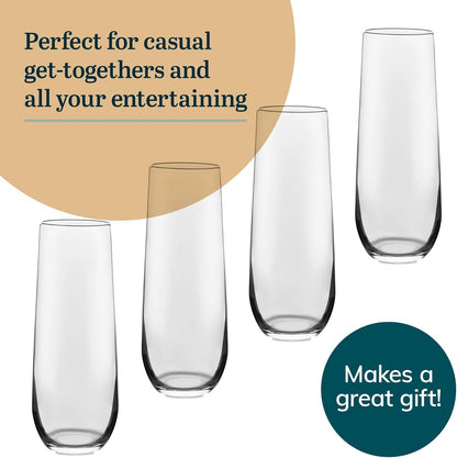 Libbey 228 Stemless Champagne Flute Glasses, 8.5-ounce, Set of 12