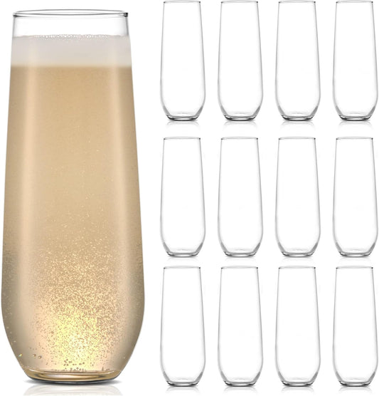 Aspen 8.5oz Stemless Champagne Flute Glasses, Set of 12