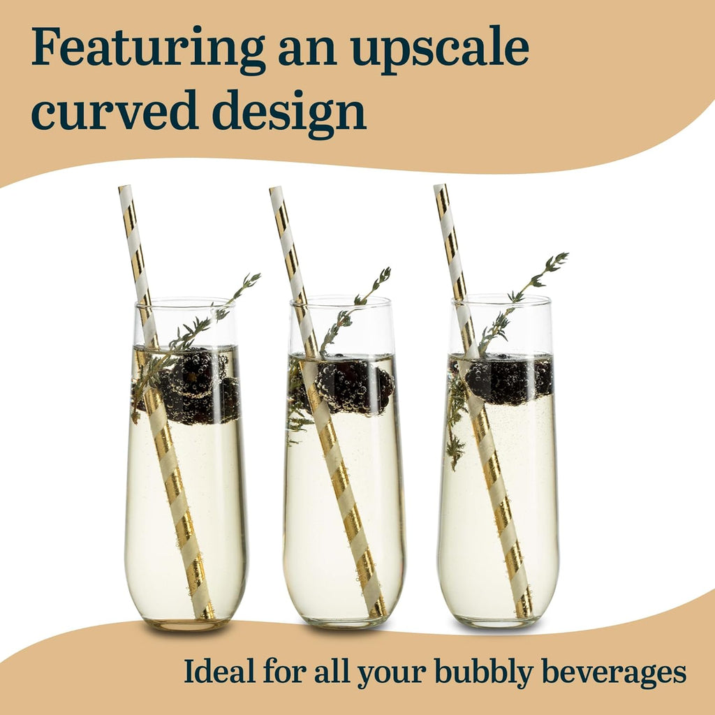 Libbey 228 Stemless Champagne Flute Glasses, 8.5-ounce, Set of 12