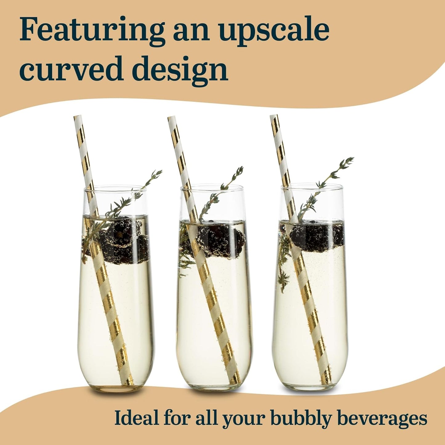 Libbey 228 Stemless Champagne Flute Glasses, 8.5-ounce, Set of 12