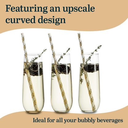 Libbey 228 Stemless Champagne Flute Glasses, 8.5-ounce, Set of 12