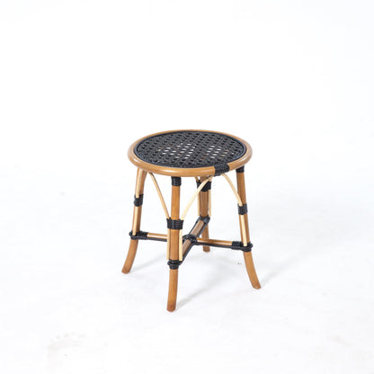 Aspen Brands French Cafe Bistro Rattan Low Stool, Black Woven Seat, Backless