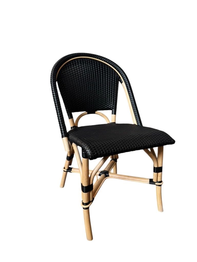 Aspen Brands Original (Real) Classic Commercial Grade Rattan (Wood Frame) French Bistro Chair, Indoor/Outdoor, Black - Stackable up to 6 Chairs