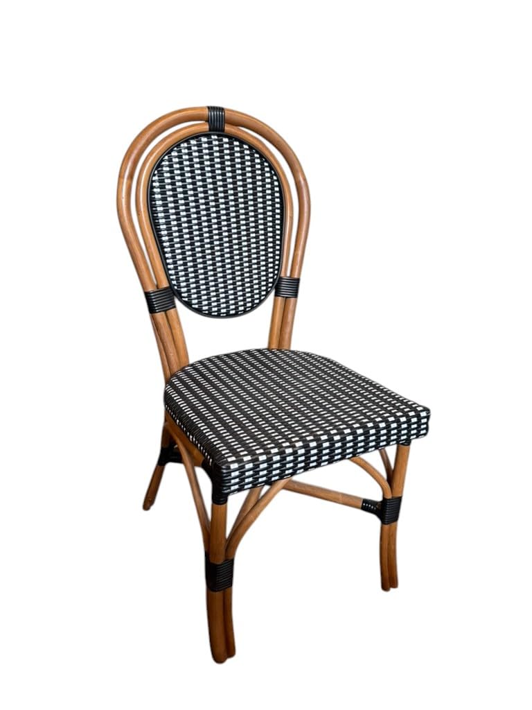 Aspen Brands Original (Real) Classic Commercial Grade Rattan (Wood Frame) French Bistro Chair, Indoor/Outdoor, Black & White (Black & White)