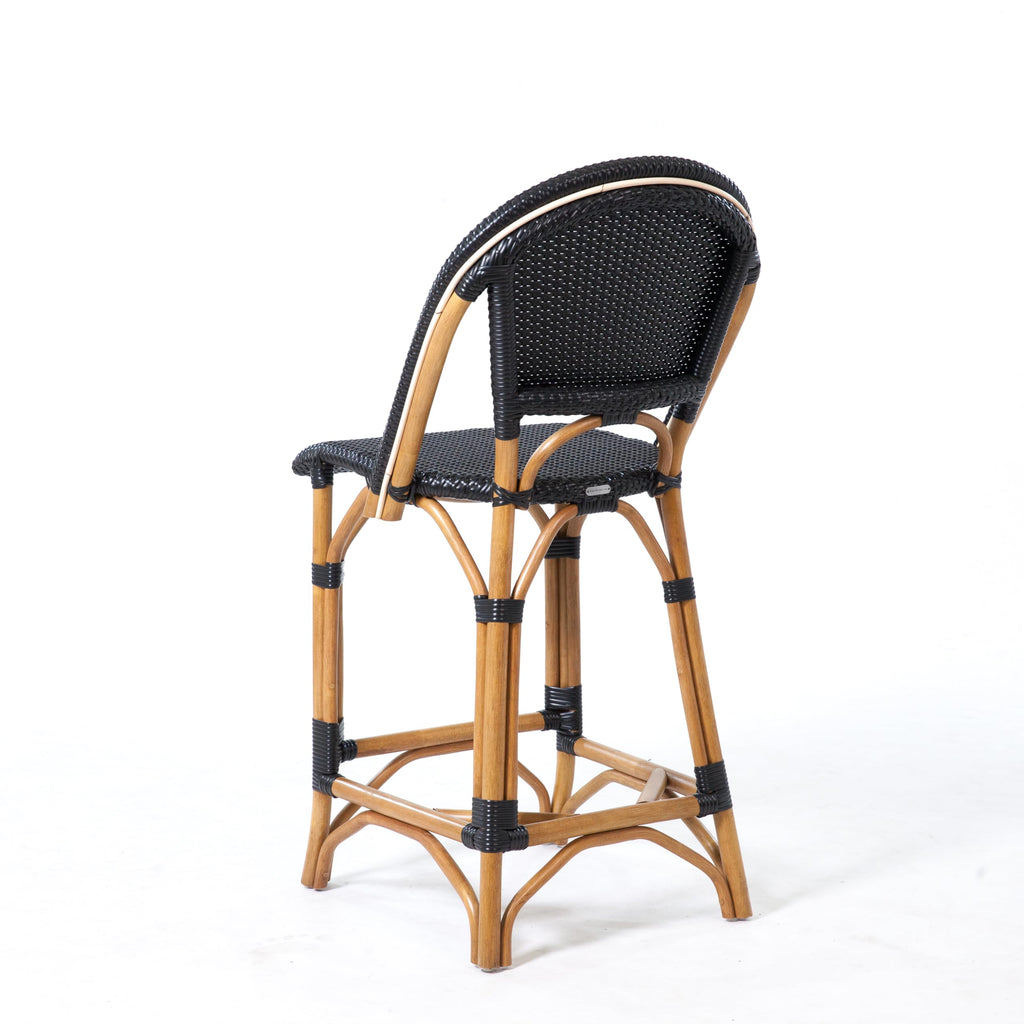 Aspen Brands Classic Commercial Grade Rattan French Bistro Counter Stool, Indoor/Outdoor, White & Blue